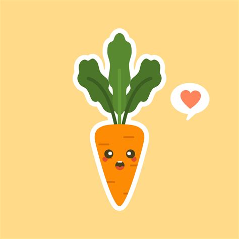 Kawaii Cute Carrot Cartoon Character Carrot Cartoon In Flat Style