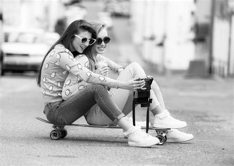 Hipster Girlfriends Taking A Selfie In Urban City Stock Image Image