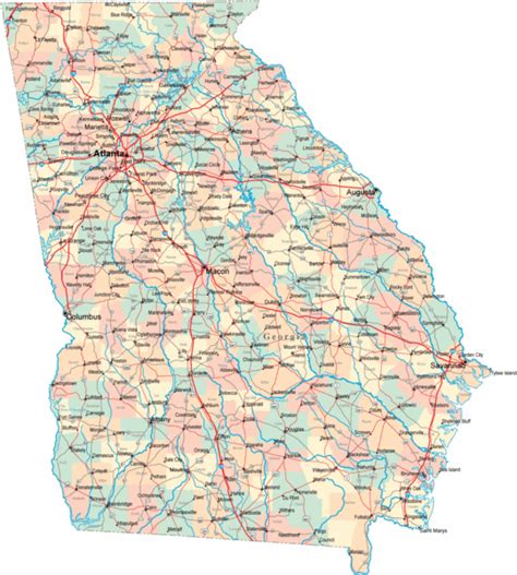Georgia is situated in the south east of the usa and is one of the largest states in the country, founded in the 13th century as one of the first english colonies of. Georgia Road Map - Georgia USA • mappery