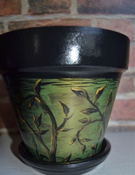 6inch Handpainted Terracotta Planter And Saucer Metallic Etsy