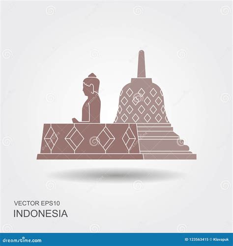 Indonesian Borobudur Ancient Temple Flat Icon With Shadow Stock Vector