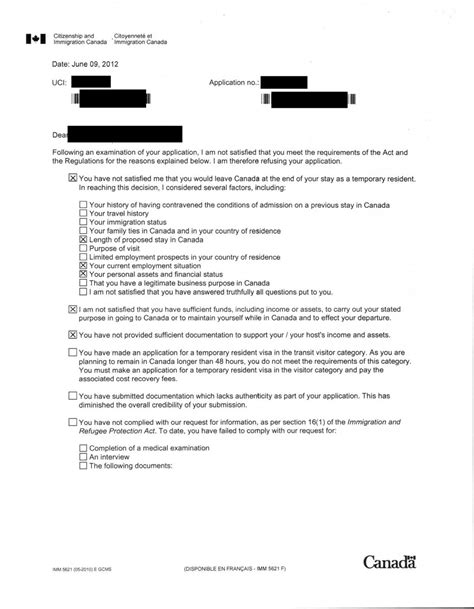 Canada Visa Refusal Letter Sample HQ Template Documents
