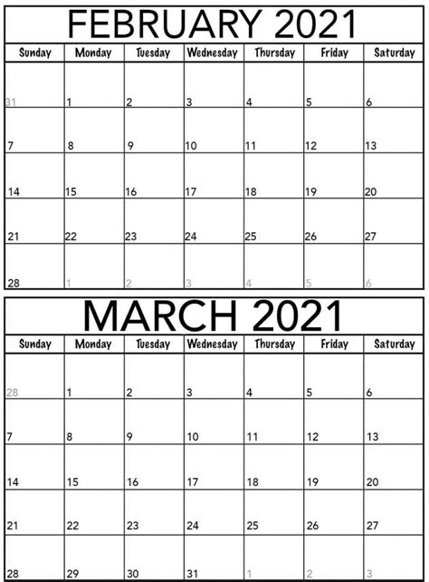 Editable February March 2021 Calendar Printable Excel One Platform