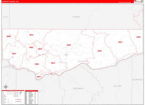 Klickitat County Wa Zip Code Wall Map Red Line Style By Marketmaps
