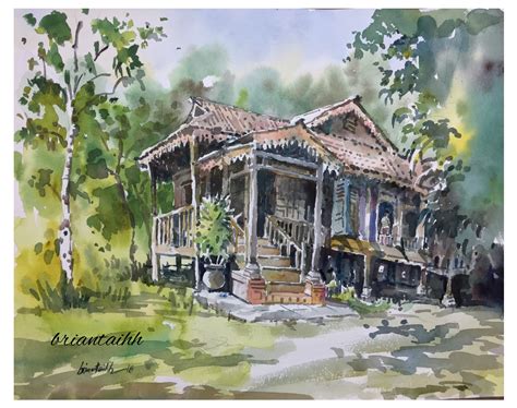 Malay Kampung House Watercolour By Brian Tai Watercolor Landscape Watercolor And Ink B Tree
