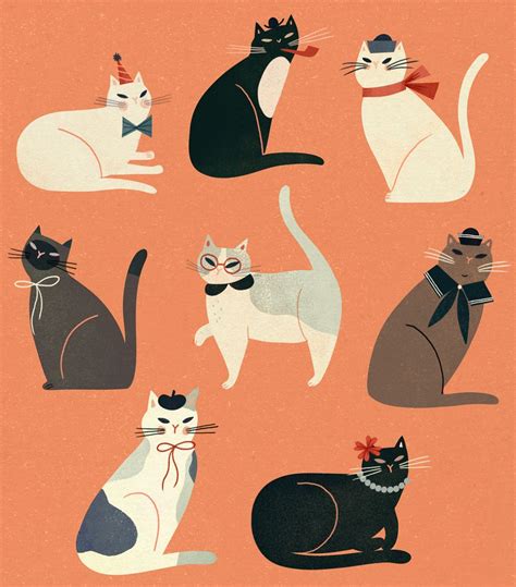 Illustrated Cats Wearing Funny Hats And Fancy Florals Obsigen