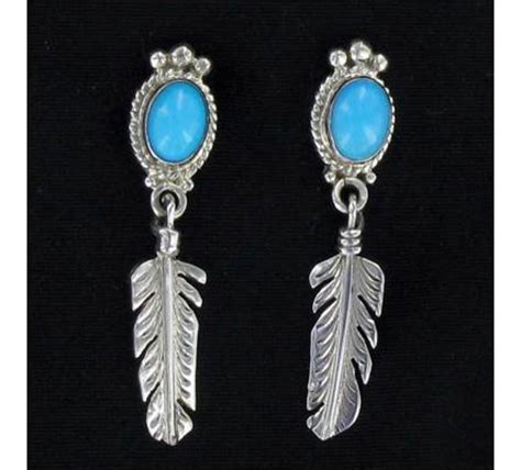 Turquoise Feather Dangle Earrings Joe Wilcox Indian Den