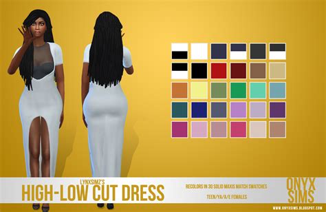 Lynxsimzs High Low Cut Dress Recolors In Solid Maxis Match Onyx Sims