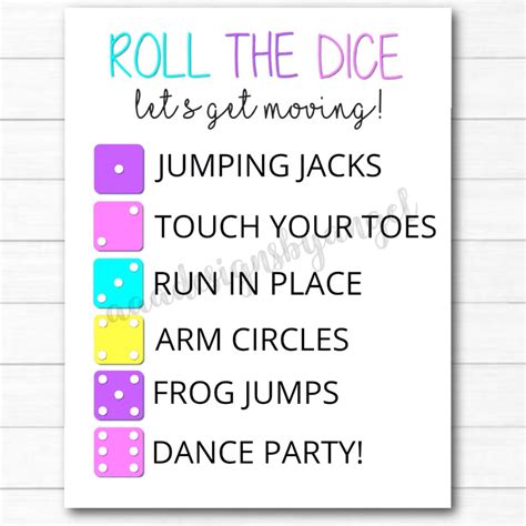 Printable Exercising Dice Game Printable Roll The Dice Game Etsy Uk