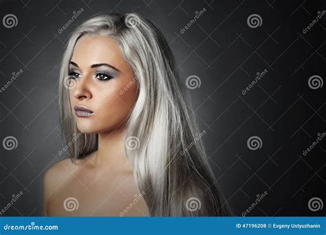 Beautiful Young Woman With Silver Hairsad Girlhealthy Hair Stock