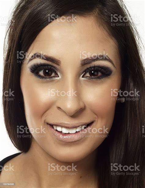 Beautiful Womans Face With Brunette Hair Stock Photo Download Image