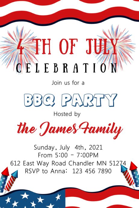 4th Of July Theme Invitation Template Postermywall
