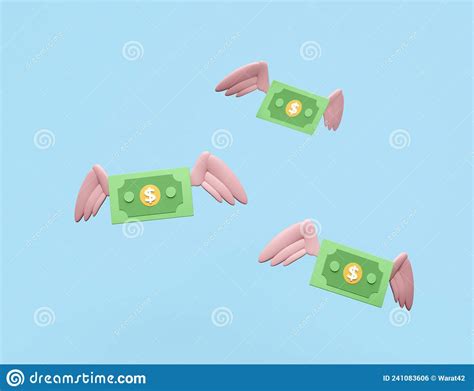 3d Flying Dollar Banknotes Wings Isolated On Blue Background Saving