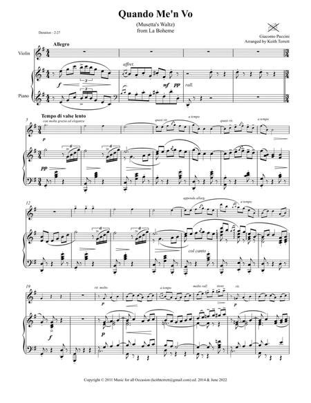 Quando Men Vo For Violin And Piano By Giacomo Puccini 1858 1924