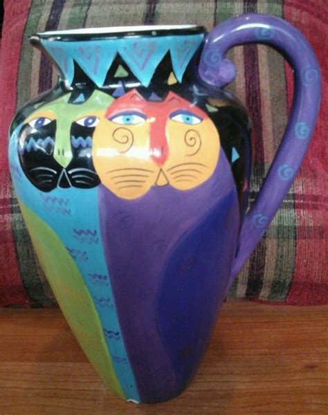 Laurel Burch Ganz Cats Ceramic Pitcher Vase Chipped As Is Crazy Cat