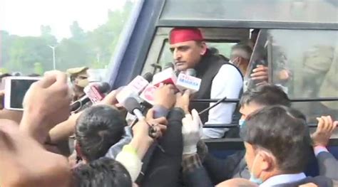 akhilesh yadav detained after he sits on dharna to protest farm laws in lucknow india news