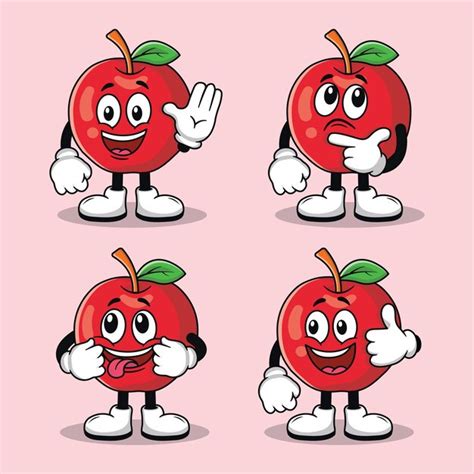 Premium Vector Emoticon Of Cute Apple Cartoon Mascot Set