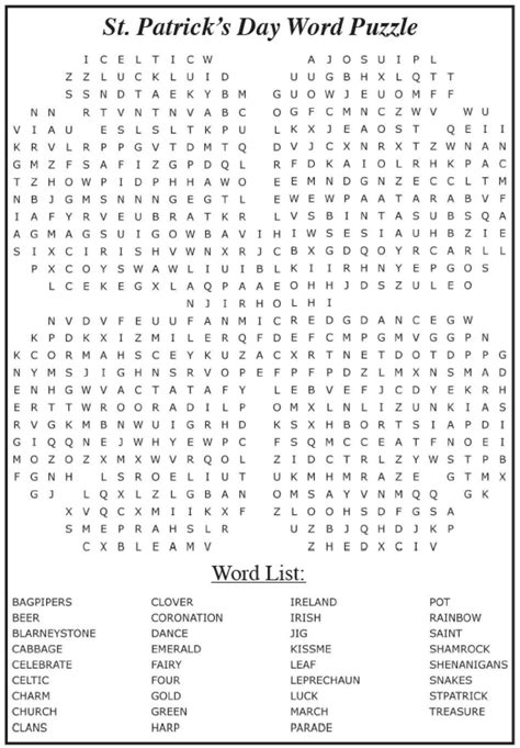 A word bank is provided to assist wit St. Patrick's Day Word Puzzle | Arts & Entertainment ...