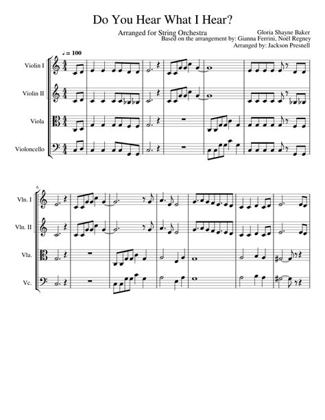 Do You Hear What I Hear Sheet Music For Violin Viola Cello String