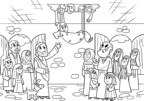 Jesus Heals The Paralytic Man Coloring Page