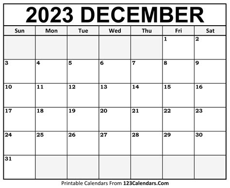 December 2023 Calendar 123 Printable Get Calendar 2023 Update