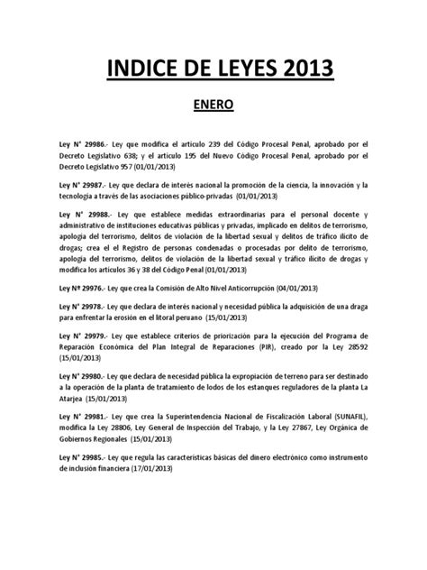 Indice De Leyes Del Año 2013 Pdf Dominio Eminente Derecho Penal