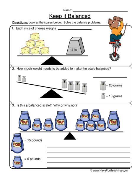 Keep It Balanced Balanced Scale Worksheet 1