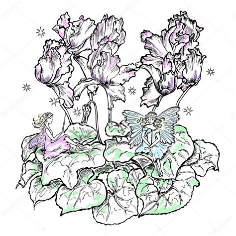 Fairies Sitting Flower Cyclamen Color Stock Vector Image By ©nairine