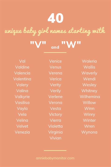 40 Unique Baby Girl Names Starting With V And W Baby Girl Names