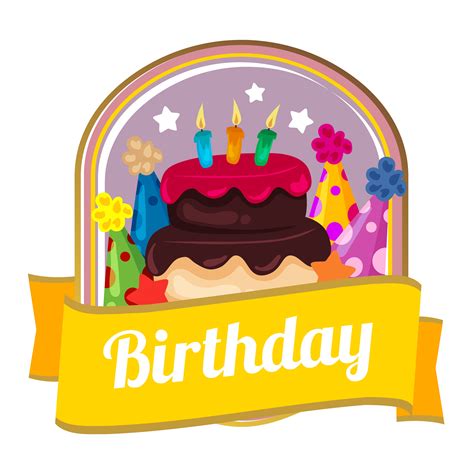 Colorful Birthday Badge With Cake And Party Hats 665801 Vector Art At