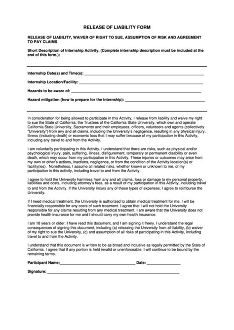 release  liability form printable