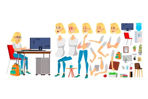 Business Woman Character Vector Working Female Blonde Girl Business Character Working At