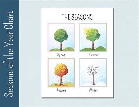 Seasons Chart Printable Seasons Of The Year Educational Etsy