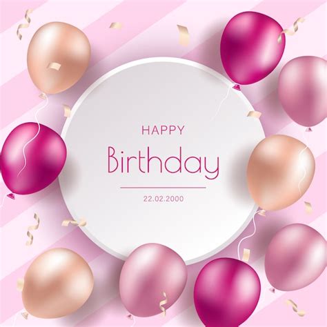 Banner De Aniversário Com Balões Rosa Realistas Celebração Aniversário