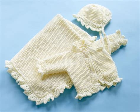 Christening Set Pattern Knit In 2020 Baby Knitting Patterns Baby