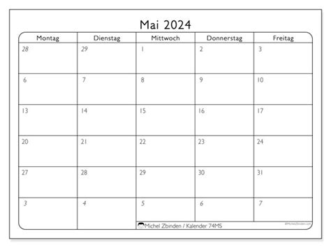 Kalender Mai 2024 Zum Ausdrucken “48ms” Michel Zbinden Be