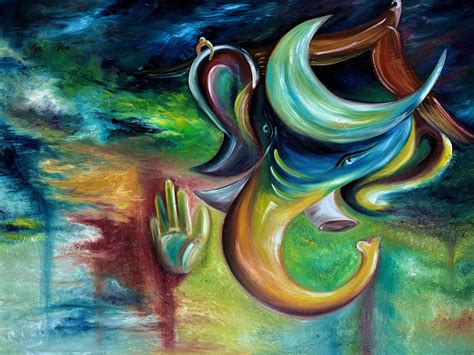 Ganesha Abstract Oil Painting Multi Color Wall Art Etsy