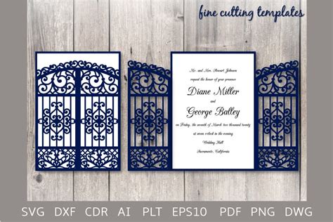 Snowflakes 5x7 Gate Fold Wedding Invitation Laser Cut Card Template