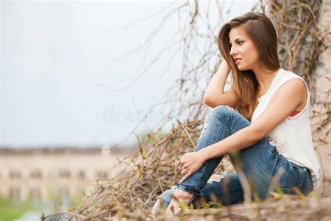Beautiful Caucasian Woman In Casual Outdoors Stock Image Image Of