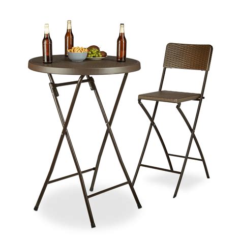 Bar Table foldable Bastian Round Rattan Optics HxD: 110 x 80 cm Outdoor Folding Table | eBay