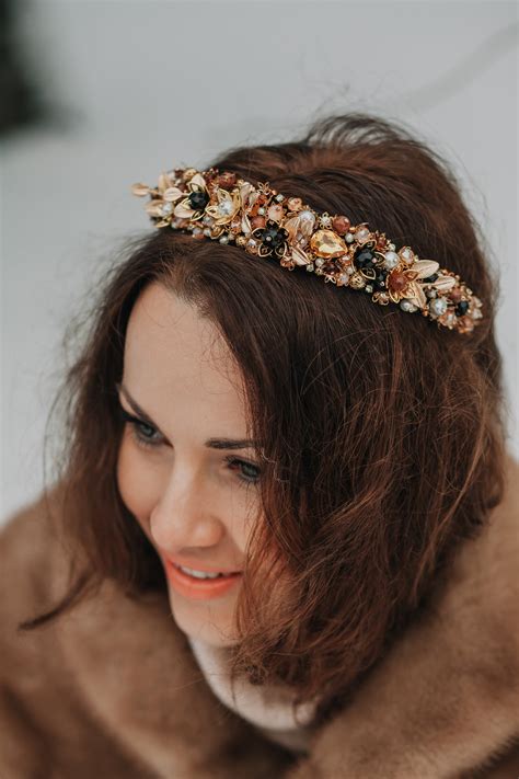 Jeweled Headband Beaded Headbands For Women Gold Black Crystal Etsy