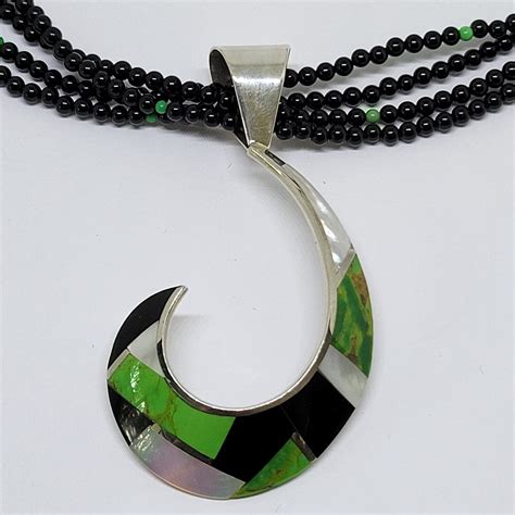 Jay King Dtr Mine Finds Sterling Silver Onyx Turquoise Inlay Pendant