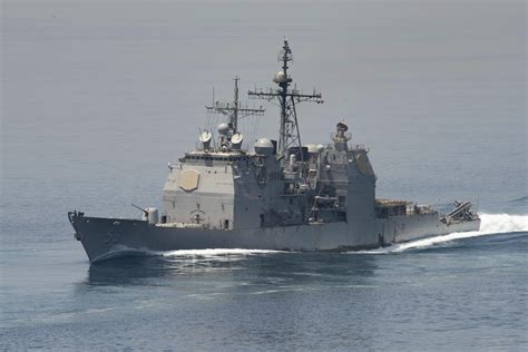 The Guided Missile Cruiser Uss Mobile Bay Cg 53 Transits The Strait