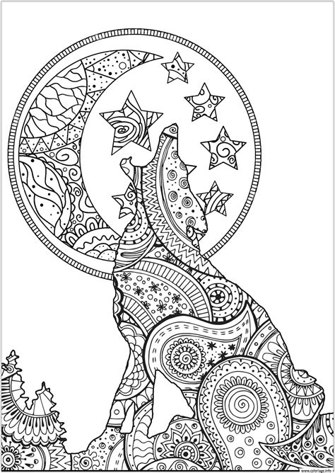 Mandala de loup t shirt premium enfant spreadshirt. Coloriage Loup Mandala Zentangle Lune Dessin Loup à imprimer