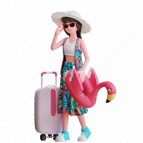 Summer Female Character Beach Holiday Cartoon Tourism 3d Illustration Download On Iconfinder