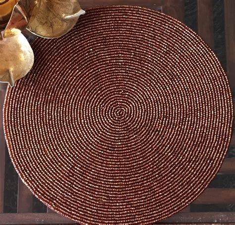Brown Color Beaded Placemats 10 Inch Round Handmade Etsy