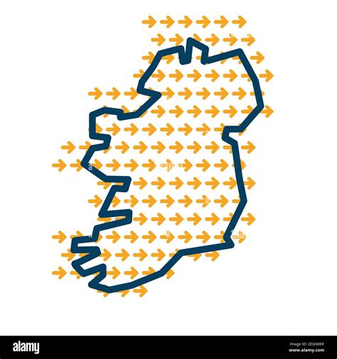 Ireland Simple Outline Map With Yellow Direction Guide Arrows Stock