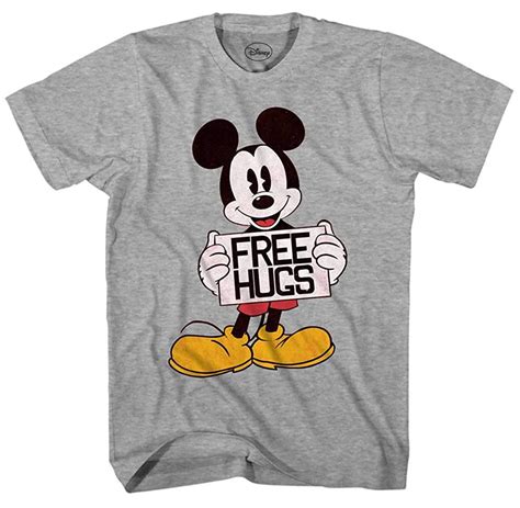 Disney Men S Mickey Mouse Shirt Free Hugs Adult Graphic Tee T Shirt Heather Grey Medium