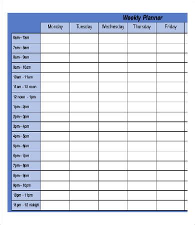 printable weekly planner   word  documents