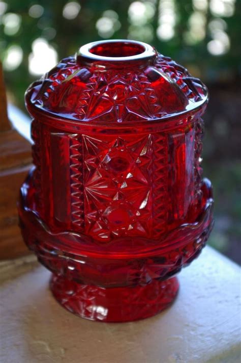 Vintage Red Cut Glass Crystal Ornate Candle Holder By Verdigreen